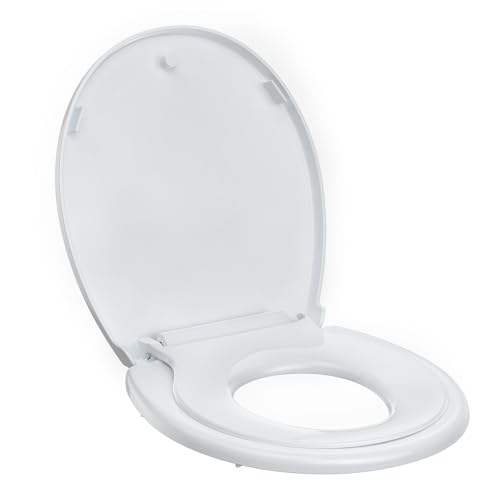 Toilet Seat, Round Toilet Seat With Toddler Seat, Quick-Release Structure Toilet Seat, Quick-Attach Hardware & Full Flat With Grip-Tight Bumpers, Quiet-Close Seat, White 17 in - size: round