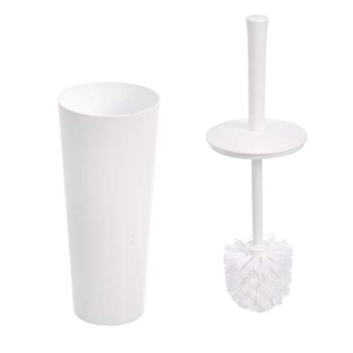 Amazon Basics Toilet Brush and Holder Set, Heavy-Duty Bristle Scrub Brushes with Non-Slip Handle, White, 4-Pack