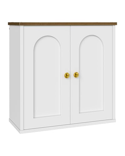 CHOEZON Bathroom Wall Cabinet, Medicine Cabinet with Adjustable Shelf | Modern Wall Cabinet with 2 Doors, Farmhouse Wall Mounted Storage Cabinet, for Bathroom, Living Room, White and Walnut