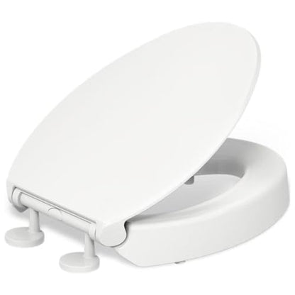 KOHLER Hyten 3" Height Solft Close Elongated Toilet Seat, White | 25875-0, Elevated Contoured Seat, Grip-Tight Bumpers, Quick-Attach Hardware - color: White, size: Elongated