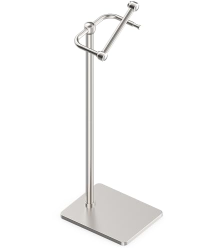 RUACQ Bathroom Toilet Paper Holder Stand, Brushed Nickel | Dual-Post Pivoting Free Standing Toilet Roll Holder with Weighted Base, Anti-drop Design 304 Stainless Steel Tissue Stand - color: Brushed Nickel, size: Free Standing