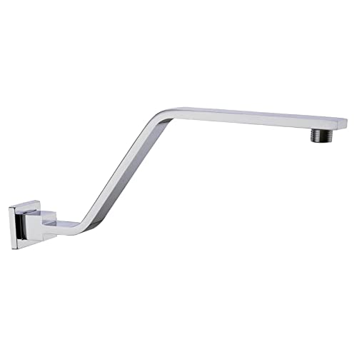 16 Inch S Shape Chrome Shower Head Arm, Square Wall Mounted Shower Arm and Flange Included - color: Chrome