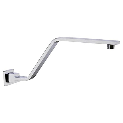 16 Inch S Shape Chrome Shower Head Arm, Square Wall Mounted Shower Arm and Flange Included - color: Chrome