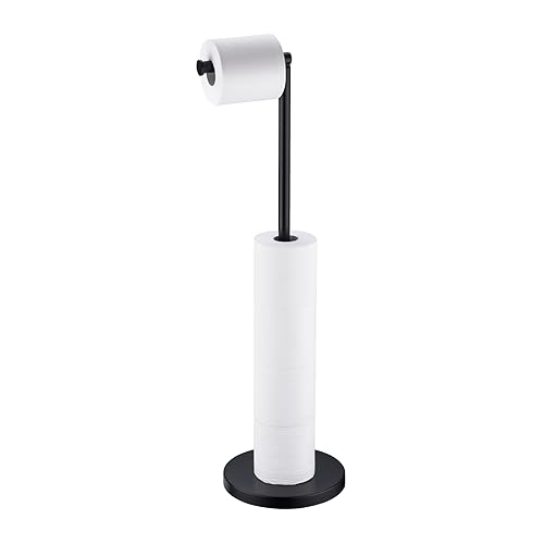BAGNOLUX Bathroom Toilet Paper Holder Stand with Reserve, SUS304 Stainless Steel Rustproof Pedestal Tissue Roll Holder Heavy Duty (Matte Black) - color: Matte Black