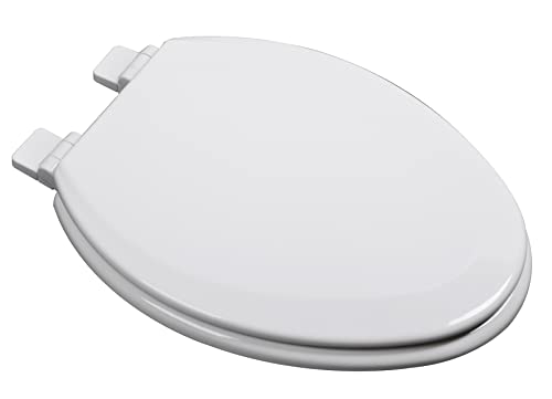 1Q1E7-00 Premium Molded Wood Slow Close Toilet Seat with Vari-Adjust Release ‘N’ Clean Lok-Down Hinge and Quik-Lok Mounting Hardware, Elongated, White