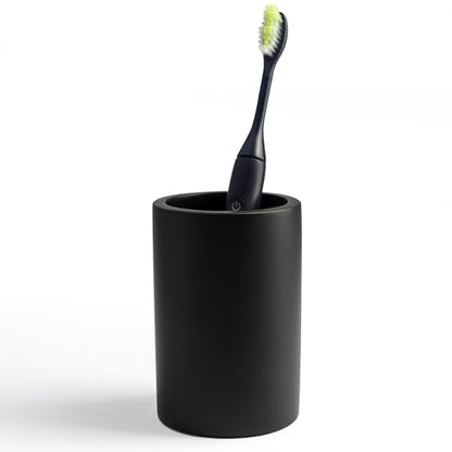 Matte Black Resin Bathroom Tumbler Cup - Matte Black Toothbrush Holder, 4x2.75 Inch, 12oz Capacity, Minimalist Vanity Countertop Organizer (Black) - color: Black