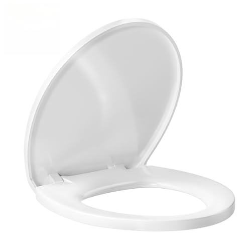 Round Soft Close Toilet Seat Plastic White | Quiet Close Toilet Lid | Non-Slip Seat Bumpers | Easy to Install & Clean | Fits Standard Round Toilets - size: 16.53''X14.37''