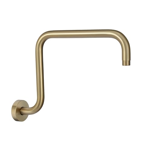 Shower Extension Arm, S shaped shower arm with Flange,Stainless Steel 13 Inch High Rise Shower Head Extender Arm,Brushed Gold,10Z4MK - color: Brushed Gold, style: S Shaped