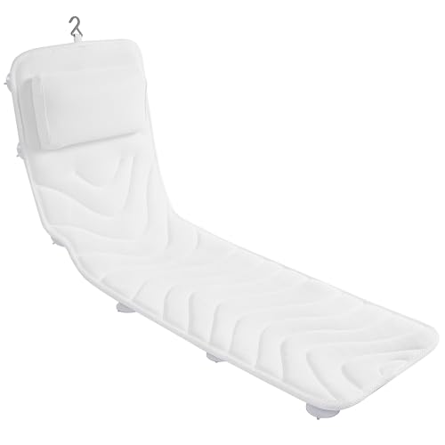 Full Body Bath Pillow for Bathtub, Non-Slip Bath Pillows for Tub, Spa Bathtub Pillow Cushion for Headrest Neck Shoulder and Back Rest Support，Relaxation Spa Accessories-50 x 15" (White) - color: White