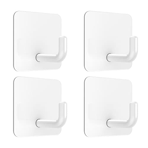 VIS'V Adhesive Hooks, Small Shower Wall Stick on Hooks, White, 4 Pcs | Metal Material, Compact Design, Peel and Stick, 2 Extra Adhesive Strips, for Bathroom Kitchen Livingroom Office RV - color: White