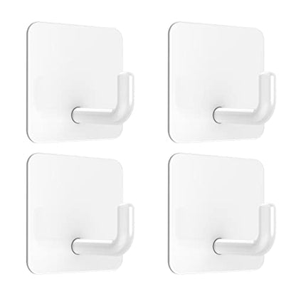 VIS'V Adhesive Hooks, Small Shower Wall Stick on Hooks, White, 4 Pcs | Metal Material, Compact Design, Peel and Stick, 2 Extra Adhesive Strips, for Bathroom Kitchen Livingroom Office RV - color: White