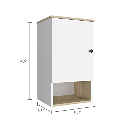 Kitchen Bathroom Wall Cabinet Medicine Cabinet, Garage or Laundry Room Wall Storage Cabinet, Single Door Linen Tower Bathroom Cabinet with Open Shelf, White - color: White