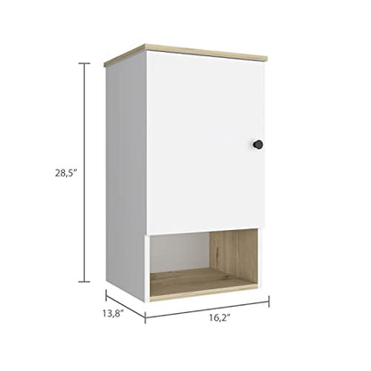 Kitchen Bathroom Wall Cabinet Medicine Cabinet, Garage or Laundry Room Wall Storage Cabinet, Single Door Linen Tower Bathroom Cabinet with Open Shelf, White - color: White