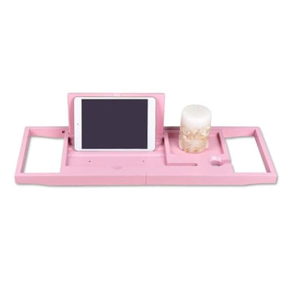 JEOZBM Bath Tray, Bamboo Bath Table Tray, Retractable Bathtub Shelf,Bathtub Caddy Tray, Expandable Bathroom Accessories for Wine, Phone, Book(90CM-Rose) - color: Rose