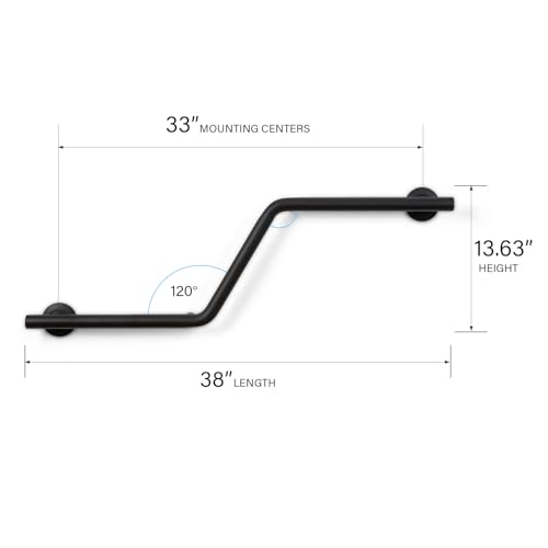 Bathroom Grab Bar, 38 inch Stainless Steel, Left Handed Zuma Bar, 1.25 inch Diameter, Handicap Grab Bar, Safety Rail, Matte Black - color: Matte Black, style: Left-Hand