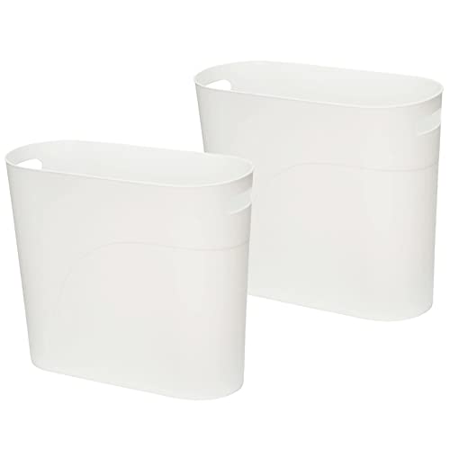 ROYFACC Small Trash Can Plastic Bathroom Wastebasket 3.2 Gallon Slim Garbage Container Bin with Handle for Home Kitchen Bathroom Bedroom Office, 2 Pack (White) - color: White