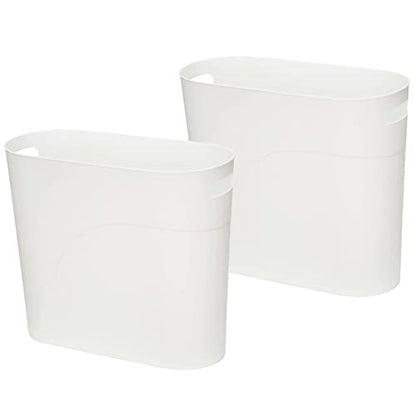 ROYFACC Small Trash Can Plastic Bathroom Wastebasket 3.2 Gallon Slim Garbage Container Bin with Handle for Home Kitchen Bathroom Bedroom Office, 2 Pack (White) - color: White