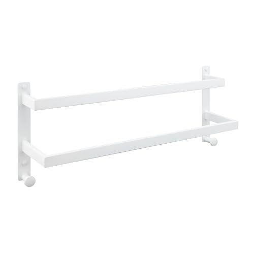 24 Inch Double Towel Bar for Bathroom with Hooks SUS 304 Stainless Steel Bath Towel Rack Wall Mounted White Finished - color: White, size: 24-Inch