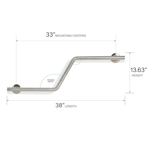 Seachrome Bathroom Grab Bar, 38 inch Stainless Steel, Left Handed Zuma Bar, 1 1/4 inch Diameter, Handicap Grab Bar, Safety Rail, Satin Stainless (GWL-3638-QCR-SS) - color: Satin Stainless, style: Left-Hand
