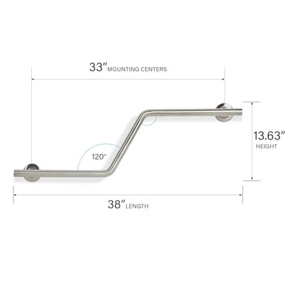 Seachrome Bathroom Grab Bar, 38 inch Stainless Steel, Left Handed Zuma Bar, 1 1/4 inch Diameter, Handicap Grab Bar, Safety Rail, Satin Stainless (GWL-3638-QCR-SS) - color: Satin Stainless, style: Left-Hand