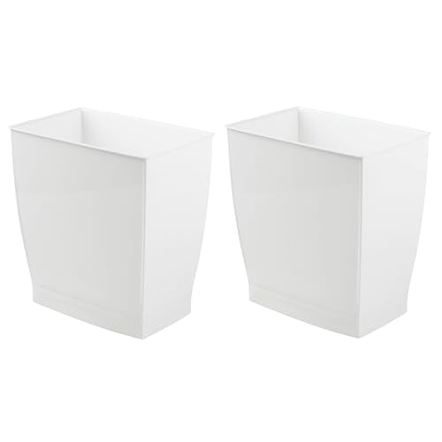 iDesign Small Plastic Bathroom Trash Can, Slim Rectangle, 2-Pack, White | Garbage Bin for Bedroom, Office, Dorm - color: White, style: Pack of 2