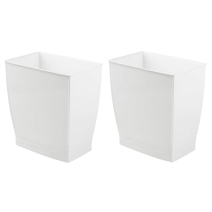 iDesign Small Plastic Bathroom Trash Can, Slim Rectangle, 2-Pack, White | Garbage Bin for Bedroom, Office, Dorm - color: White, style: Pack of 2