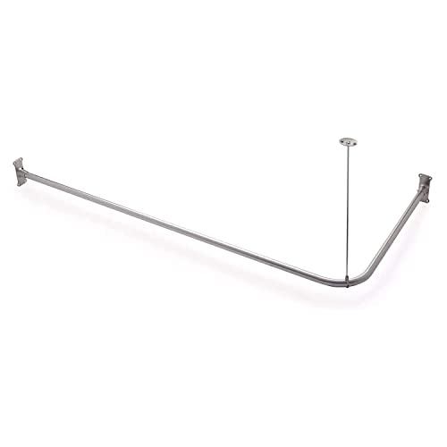Naiture Stainless Steel 60" x 30" Corner Shower Curtain Rod, Brushed Nickel | Includes 36" Ceiling Support and Mounting Hardware, Cut to Fit, Permanent Wall Mount, L Shape Seamless Rod When Connected - color: Brushed Nickel, size: 60'' x 30''