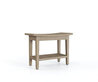 24" Maluku Mist-Shield Teak Shower Bench with Shelf | Durable, Water-Resistant Teak, Shower Chair & Shaving Foot Rest, Indoor/Outdoor Use