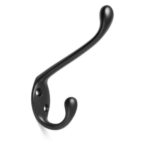 ANGSTROM 5-Pack Double Coat and Hat Hook, Wall Mounted with Screws (Matte Black) - color: Matte Black