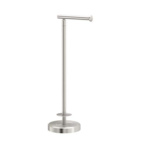 Gatco 1448SN Latitude II Freestanding Toilet Paper Holder with Storage, 22.25-Inch H, Holds 1–4 Reserve Rolls, Weighted Base, Satin Nickel - color: Satin Nickel