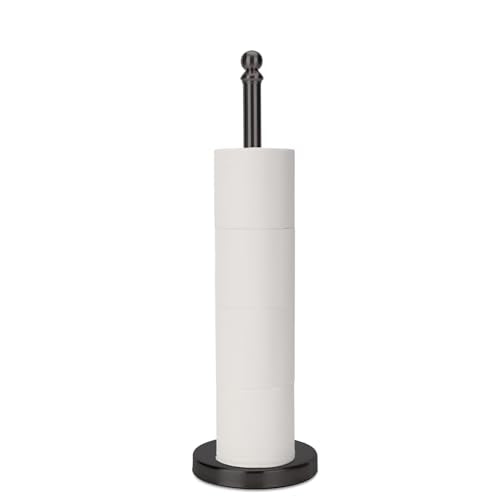 Toilet Paper Holder Stand Holding Up to 5 Paper Rolls, Free-Standing Spare Rolls Storage Holder, Stainless Steel (Black) - color: Black