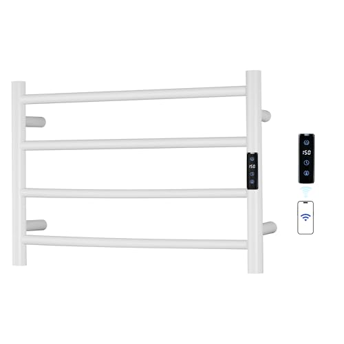 Electric Towel Rack with Voice Control for Alexa & Google Home,TUYA - Wall-Mounted Bathroom Heating Towel Warmer,Plug-in,Stainless Steel Material,16.54x23.62x5.51 in,White,4 Bars - color: White With Wifi, size: 4 Bar