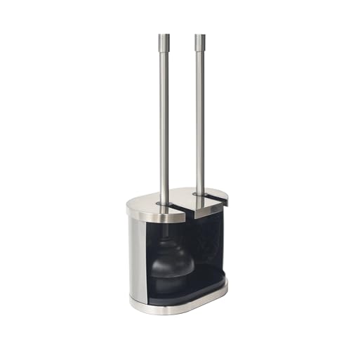 Metal Toilet Bowl Brush and Plunger Set, Brushed Nickel
