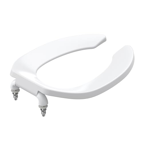 Elongated Open-Front Toilet Seat, Commercial Heavy Duty Seat Without Cover, Never Loosen Design to Reduce Call-Backs, 18.5 Inch White Public Toilet Lid for Office, Church, Hospital - color: White, Open-Front, size: Elongated (19″)