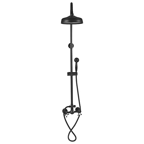 Matte Black Exposed Shower Faucet Kit, 8 Inch Rain Shower with Handheld Spray Double Knobs, Wall Mount Rainfall Shower Head, Bathtub & Shower Trim Systems for Bathrooms in Homes
