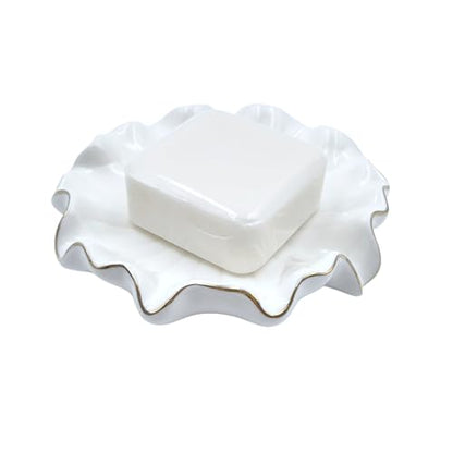 Ceramic Soap Dish Self-Draining Lotus Leaf Soap Holder Soap Saver for Bathroom,Kitchen,Sink,Bathtub(White) - color: White