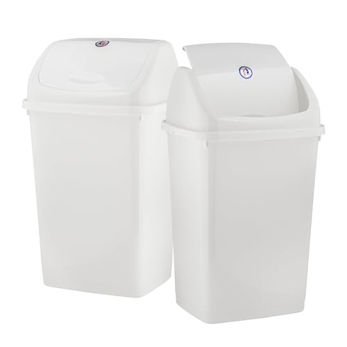 Superio Kitchen Trash Can 13 Gallon with Swing Lid, Plastic Garbage Can Outdoor and Indoor, Large 52 Qt Recycle Bin and Waste Basket for Home, Office, Garage, Patio, Restaurant (White) - size: 13 Gallon, style: 2 Pack