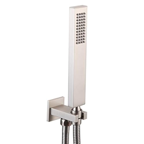Brushed Nickel Hand Held Shower Head With Wall Connector Hose Set | Square Solid Brass Hand Shower Wand and Fixed Shower Bracket High Pressure Single Function For Bathroom Showers - color: Brushed nickel handheld set