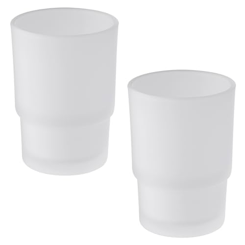 Aomasi Glass Tumbler Cups for Bathroom Sink, 2 Pack, Modern Frosted White | Thickened Substantial Glass, Bathroom Toothbrush Holder for Daily Drinking Water, Easy to Clean, Cabinet Small Items Storage - color: Frosted White