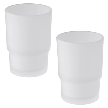 Aomasi Glass Tumbler Cups for Bathroom Sink, 2 Pack, Modern Frosted White | Thickened Substantial Glass, Bathroom Toothbrush Holder for Daily Drinking Water, Easy to Clean, Cabinet Small Items Storage - color: Frosted White