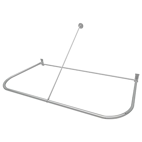Naiture Stainless Steel 60'' x 36'' D Shape Shower Curtain Rod, Black | 48" Ceiling & Wall Dual-Use Support Rod, Perfect for Windowed Shower Area, Permanent Wall Mount, Rustproof, Hardware Included - color: Chrome, size: 60'' x 36''
