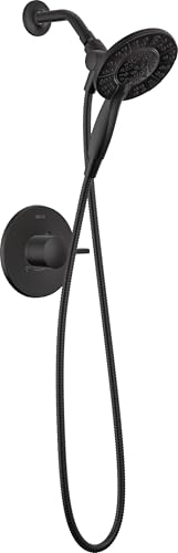 Delta Albion 14 Series Matte Black Shower Faucet Set with In2ition 2-in-1 Dual Shower Head with HandHeld Spray Combo, Valve Trim Kit, Matte Black T142855-BL-I (Valve Not Included) - color: Matte Black