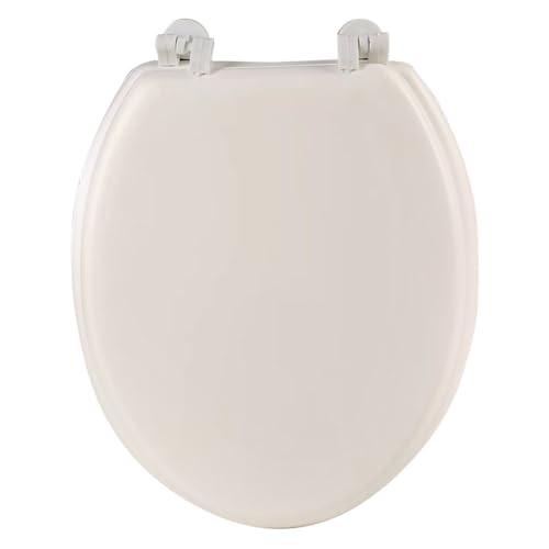 Slow Close Toilet Seat, Round Cushioned Soft Close Toilet Lid with Quick Release Hinges, Padded Vinyl Seat for Elongated/Standard Round Bowls, Easy Clean No Slam White Plastic Replacement