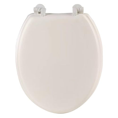 Slow Close Toilet Seat, Round Cushioned Soft Close Toilet Lid with Quick Release Hinges, Padded Vinyl Seat for Elongated/Standard Round Bowls, Easy Clean No Slam White Plastic Replacement