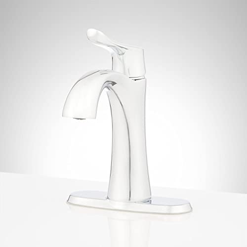 Signature Hardware 447940 Provincetown 1.2 GPM Single Hole Bathroom Faucet with Metal Lever Handle and Pop-Up Drain Assembly | Includes - Pop-Up Drain Assembly - Brushed Nickel