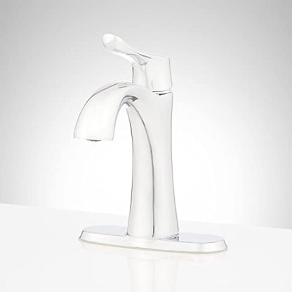 Signature Hardware 447940 Provincetown 1.2 GPM Single Hole Bathroom Faucet with Metal Lever Handle and Pop-Up Drain Assembly | Includes - Pop-Up Drain Assembly - Brushed Nickel