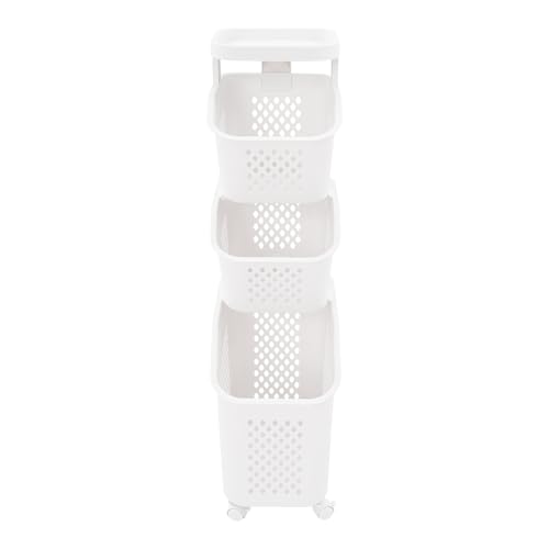2/3/4-Layer Laundry Basket, Washing Storage Clothes Hamper w/Wheels, Narrow Vertical Rolling Laundry Cart, Bathroom Bedroom Clothes Storage Basket Cart for Towels, Blankets, for Hotel, Dorm (3-Tier) - size: 3-Tier