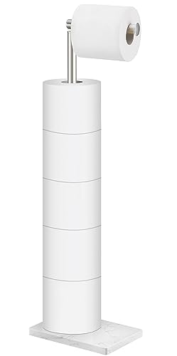 Toilet Paper Holder Free Standing, 6 Rolls Modern Stainless Steel Standing Bathroom Toilet Paper Roll Holder Stand with Storage Brushed Nickel Tissue Holder, Marble Base, Naturous - color: Brushed Nickel