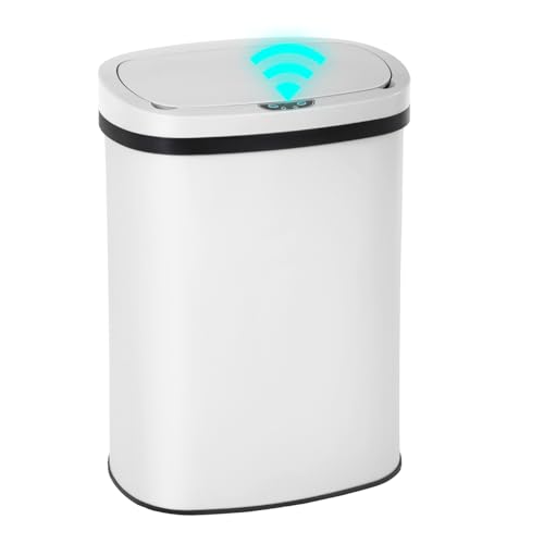 PayLessHere | 13 Gallon Stainless Steel Trash Can | White | Automatic Touchless Lid with Motion Sensor | Kitchen Garbage Can with Waterproof Design | for Home, Office, Bathroom | Pack of 1 - color: White Stainless Steel