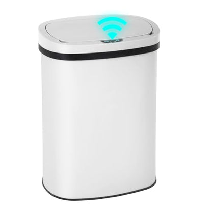 PayLessHere | 13 Gallon Stainless Steel Trash Can | White | Automatic Touchless Lid with Motion Sensor | Kitchen Garbage Can with Waterproof Design | for Home, Office, Bathroom | Pack of 1 - color: White Stainless Steel